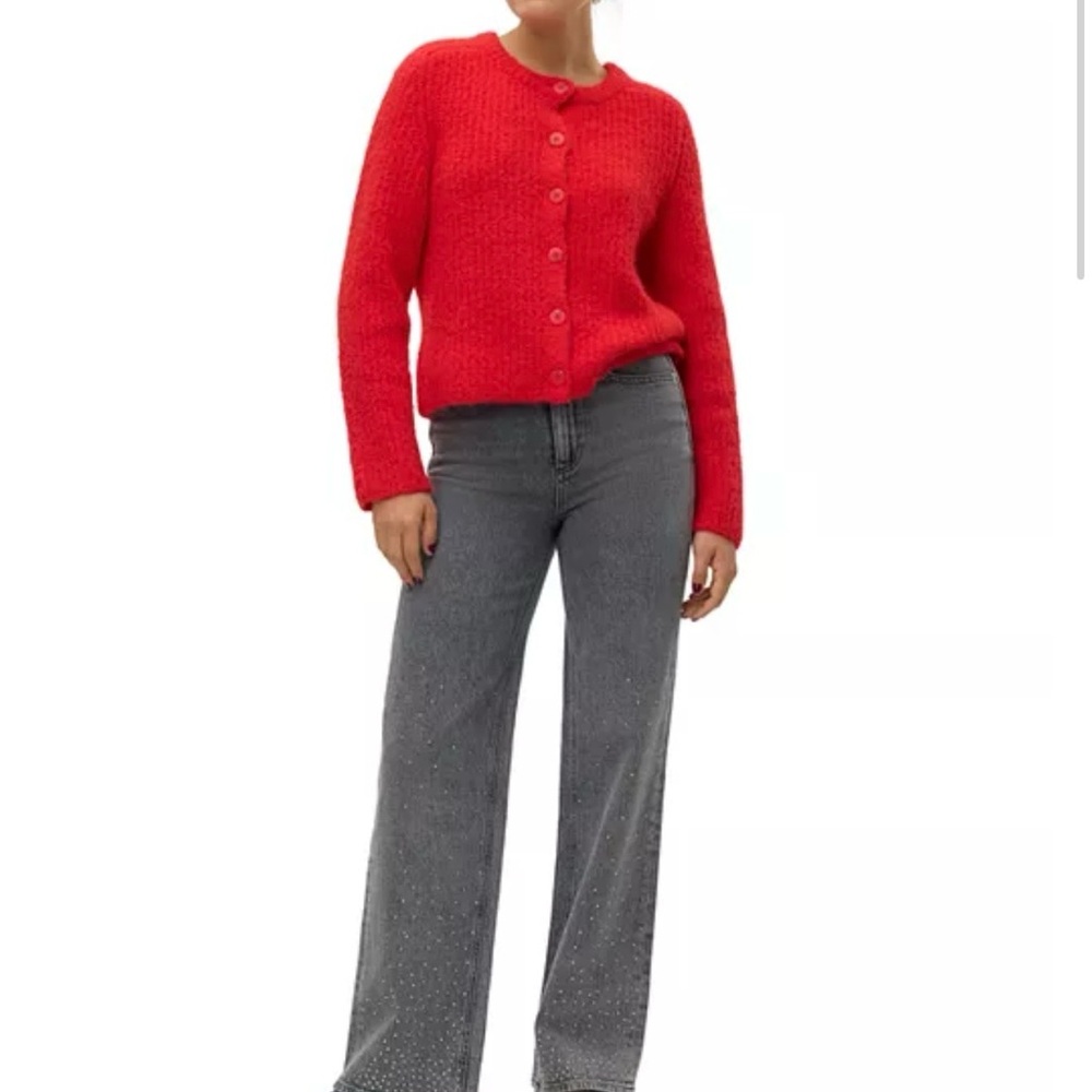 NWT Wool Blend Vero Moda Bright Red Button Front Cardigan